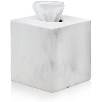 EssentraHome White Square Tissue Box Cover for Vanity Countertops | Amazon (US)