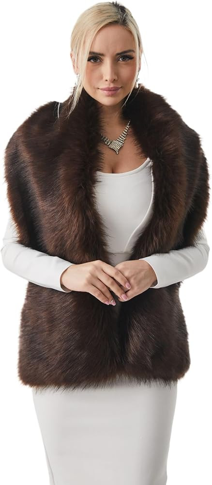 DJBM Women's Faux Fur Shawl Wraps Cloak Coat Sweater Cape for Evening Party | Amazon (US)