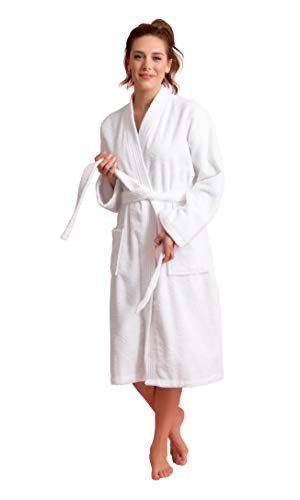 Soft Touch Linen Women's Terry Cloth Robe - Absorbent Turkish Cotton - Deluxe Bathrobe (White, L) | Amazon (US)