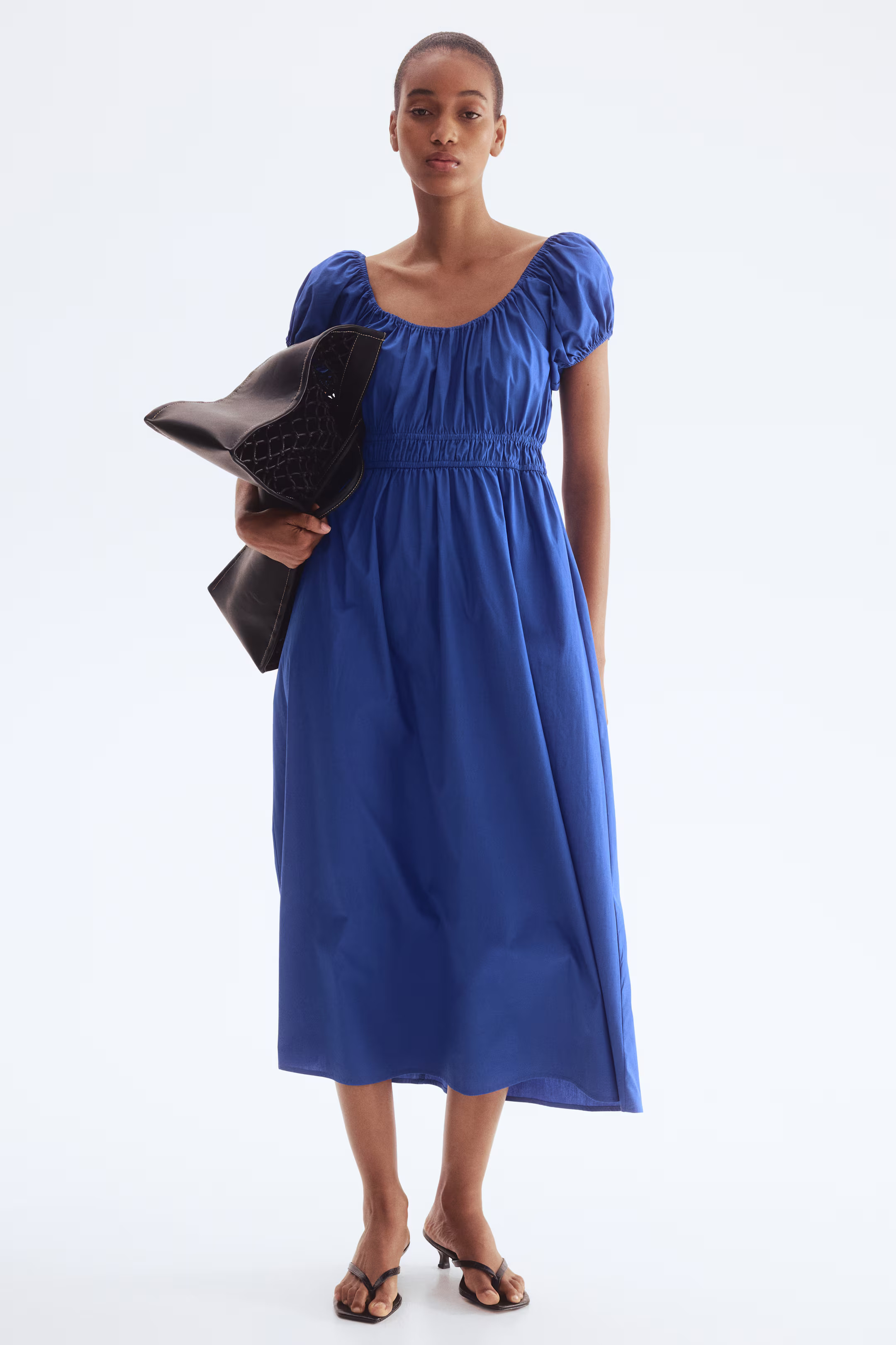 Off-the-Shoulder Poplin Dress - Blue - Ladies | H&M US | H&M (US + CA)