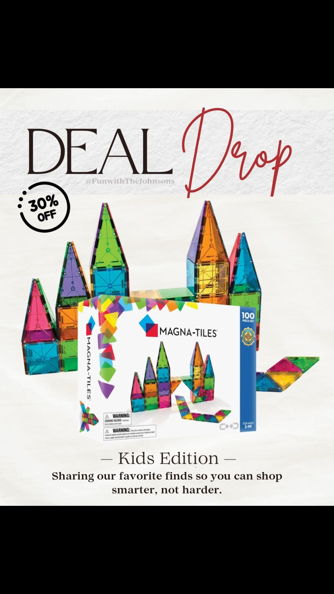 The MAGNA-TILES 100-Piece Magnetic Construction Set is 30% off today!
The original magnetic building tiles every playroom needs 👶🏽🧩
#MagnaTiles #KidsToys #STEMToys #LTKKids #PlayroomEssentials #MagneticBlocks

#LTKCyberWeek #LTKKids #LTKGiftGuide