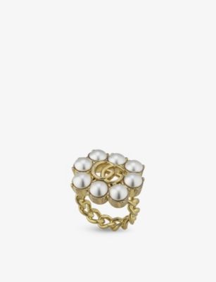 GG Marmont faux-pearl and gold-toned brass ring | Selfridges