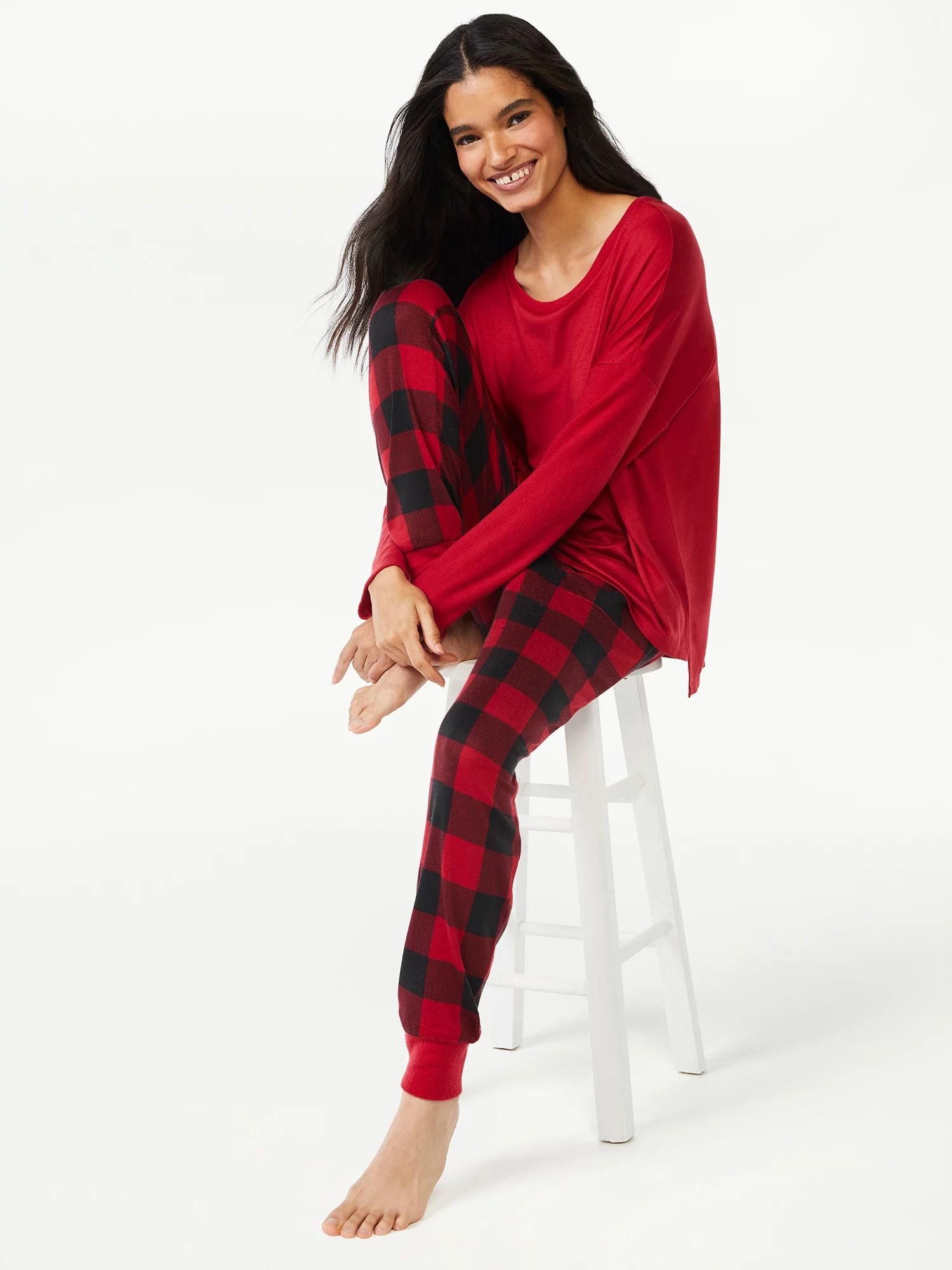 Joyspun Women's Long Sleeve Top and Jogger Pajama Set, 2-Piece, Sizes up to 3X - Walmart.com | Walmart (US)