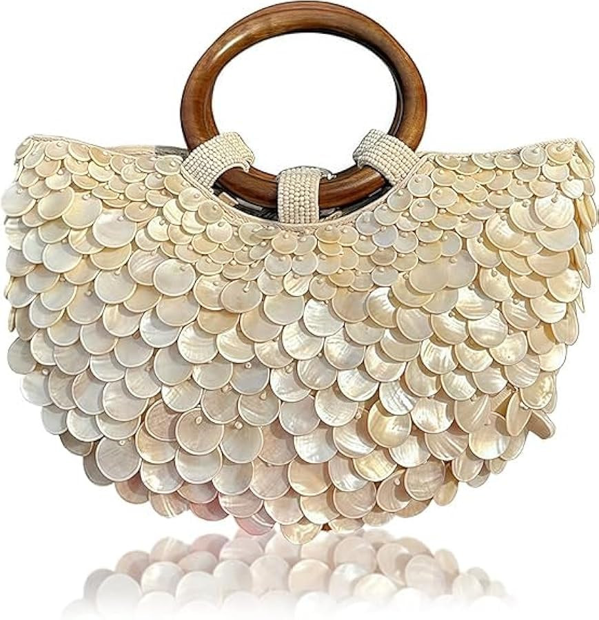 DZHCBNE 1Piece Shell Embellished Evening Purse, Single/Double Sided Handmade Shell Bag With Wood ... | Amazon (UK)
