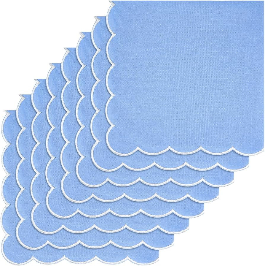 Mindsoft 8 Pcs Blue Scalloped Cloth Napkins Cotton Napkins | Amazon (US)