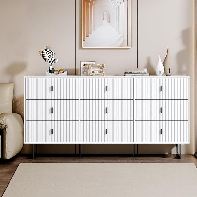 Pure white 9 Drawer Dresser for Bedroom, Large Double Dresser with Wide Drawers, Modern Chest of ... | Amazon (US)