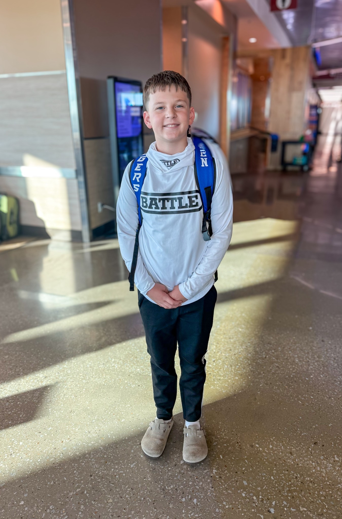 This kid is living his best travel life .  Headed to Hilton Head Island to see his best friend over fall break, and my heart couldn’t be happier. I cherish these moments — watching him grow up so fast and soaking in every bit of time I still get with him.   #BoyMom #FallBreakTravel #FamilyTravelMoments #HiltonHeadIsland #TravelWithKids #MomLife

Outfit details 
He’s rocking a Battle performance long sleeve tee paired with athletic joggers and neutral slip-on suede shoes — the perfect combo of travel comfort and sporty style. His Battle sports backpack keeps all his essentials handy for the trip.   Shop similar looks via my #LTKkids #LTKtravel #LTKfallstyle #LTKboymom #TravelOutfitInspo #KidsAthleisure #BoysFashion #TravelDayStyle

#LTKFamily #LTKKids #LTKTravel