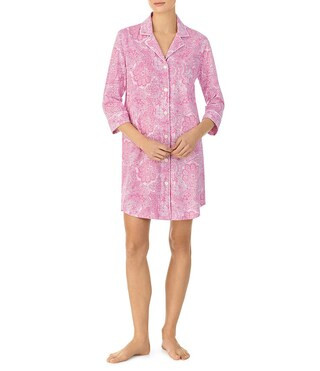 Lauren Ralph Lauren Classic Notch Collar 3/4 Sleeve Button-Front Paisley Print Nightshirt | Dilla... | Dillard's