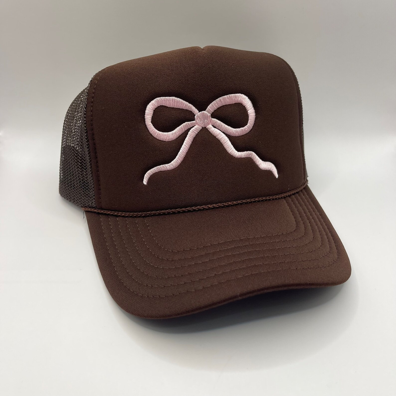 Pink Bow Embroidered Trucker Hat - Etsy | Etsy (US)
