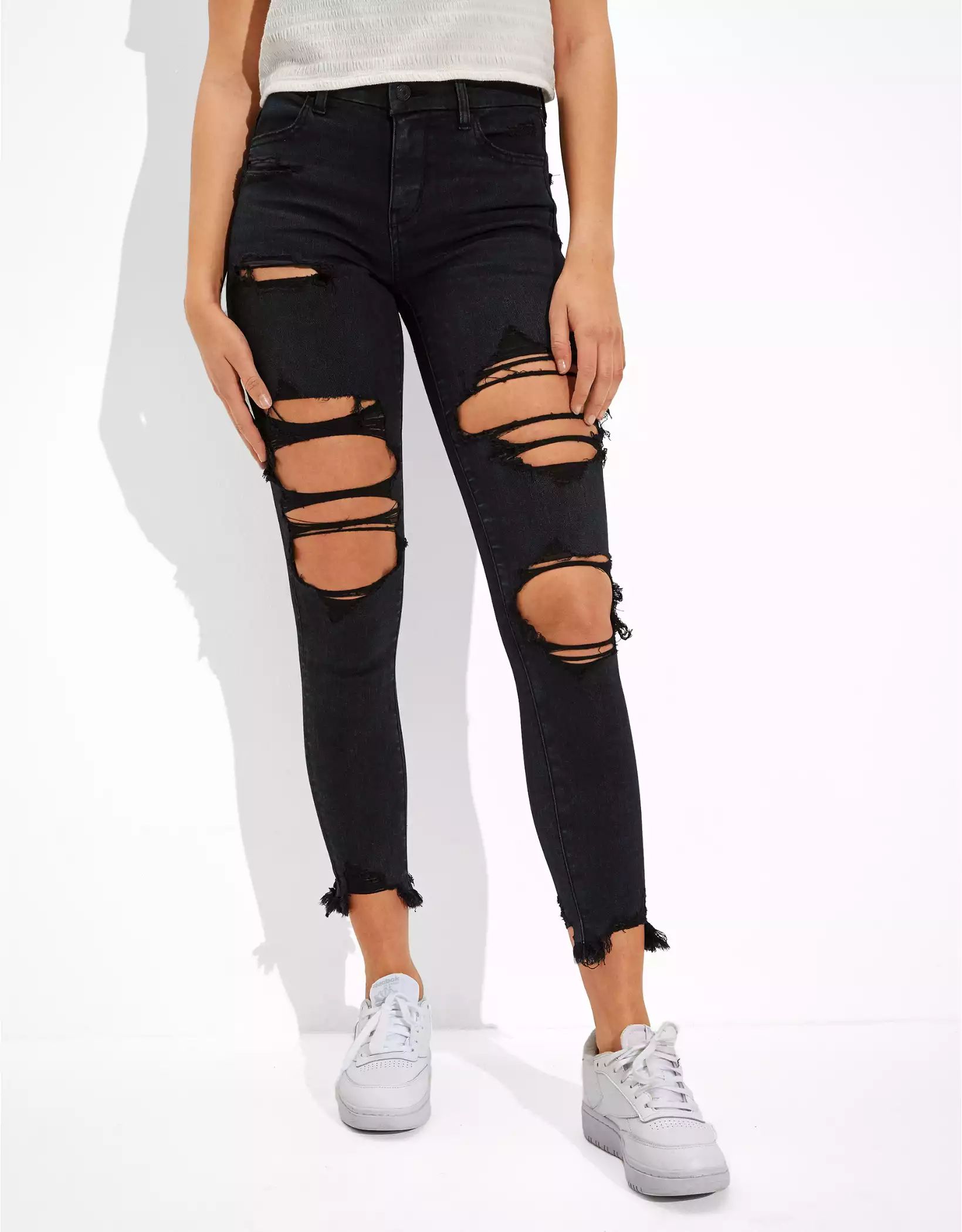 AE Forever Soft Ripped High-Waisted Jegging Crop | American Eagle Outfitters (US & CA)