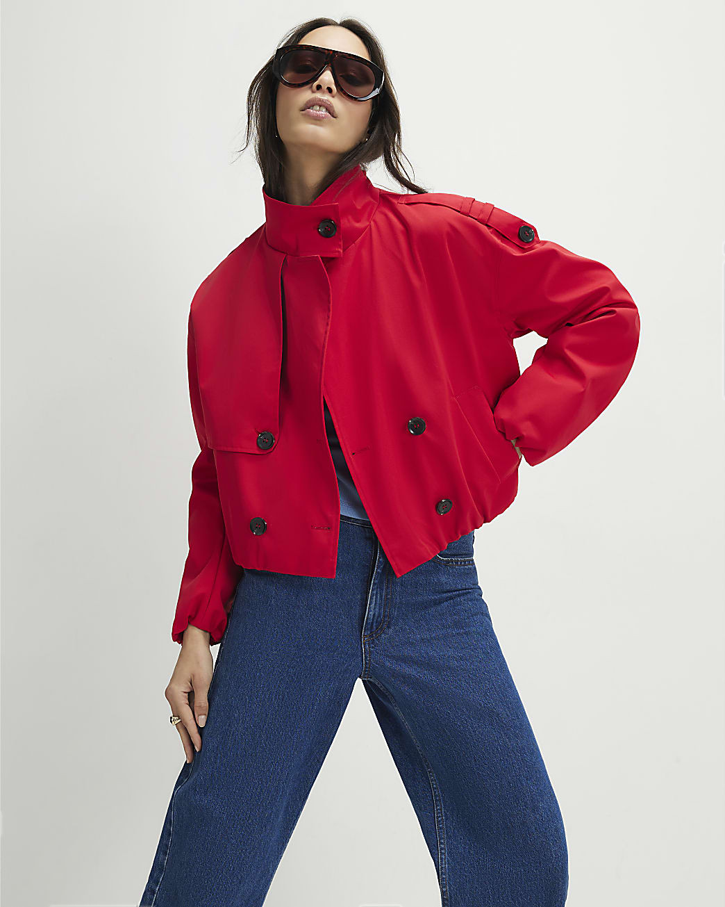 Red Funnel Neck Bubble Hem Trench Coat | River Island UK & IE