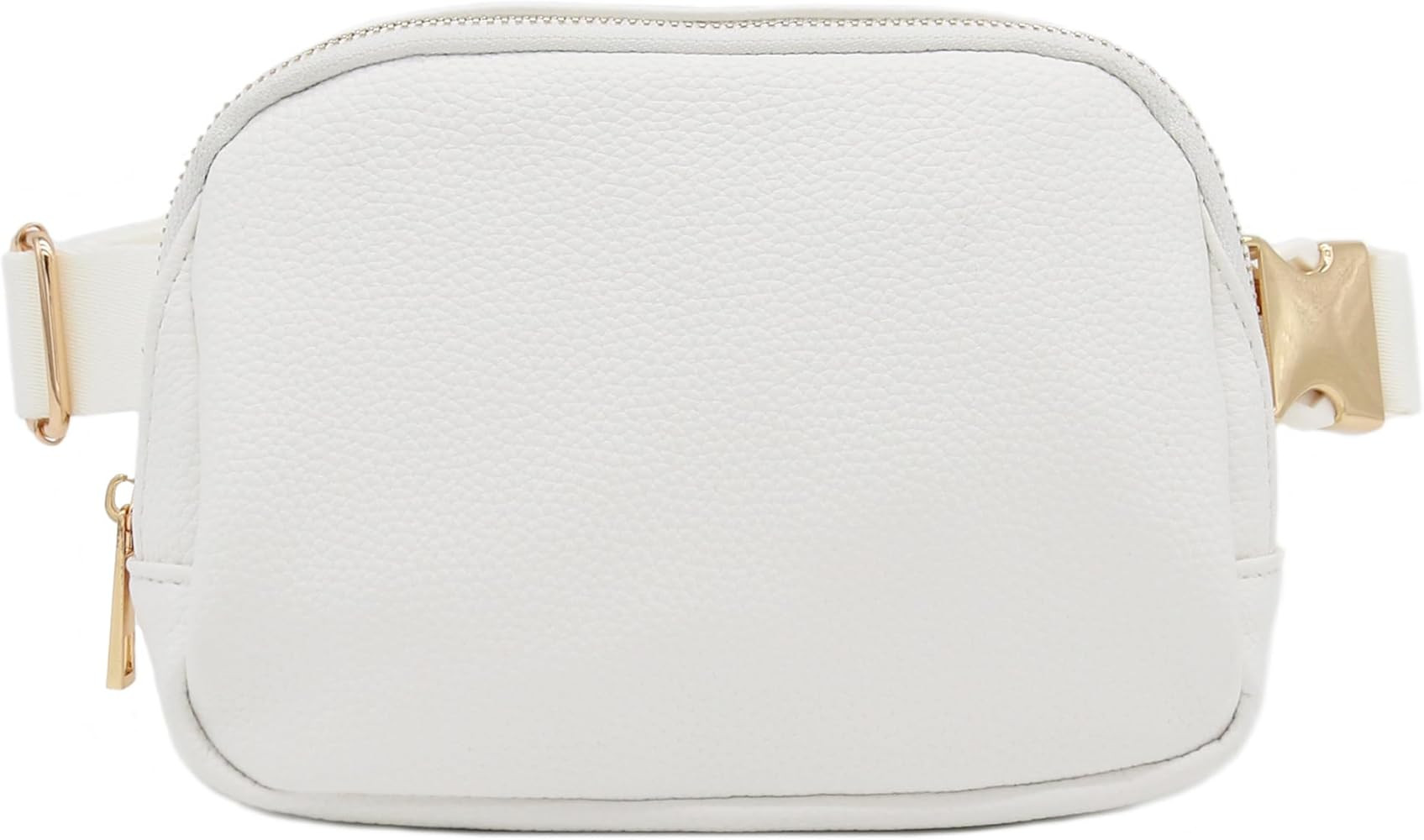 Lightweight Soft PU Pebbled Leather Sling Fanny Pack Belt Bag with Gold Metal Buckle (White) | Amazon (US)