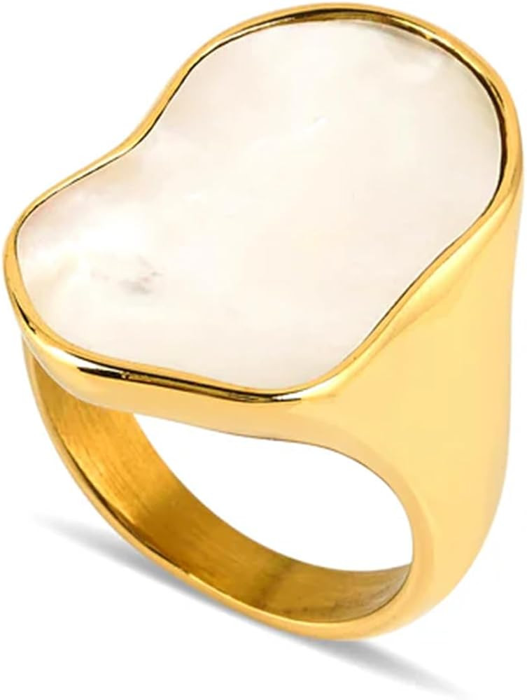 18K Gold Plated Mother of Pearl Statement Signet Ring for Women, Size 6-8 | Amazon (US)