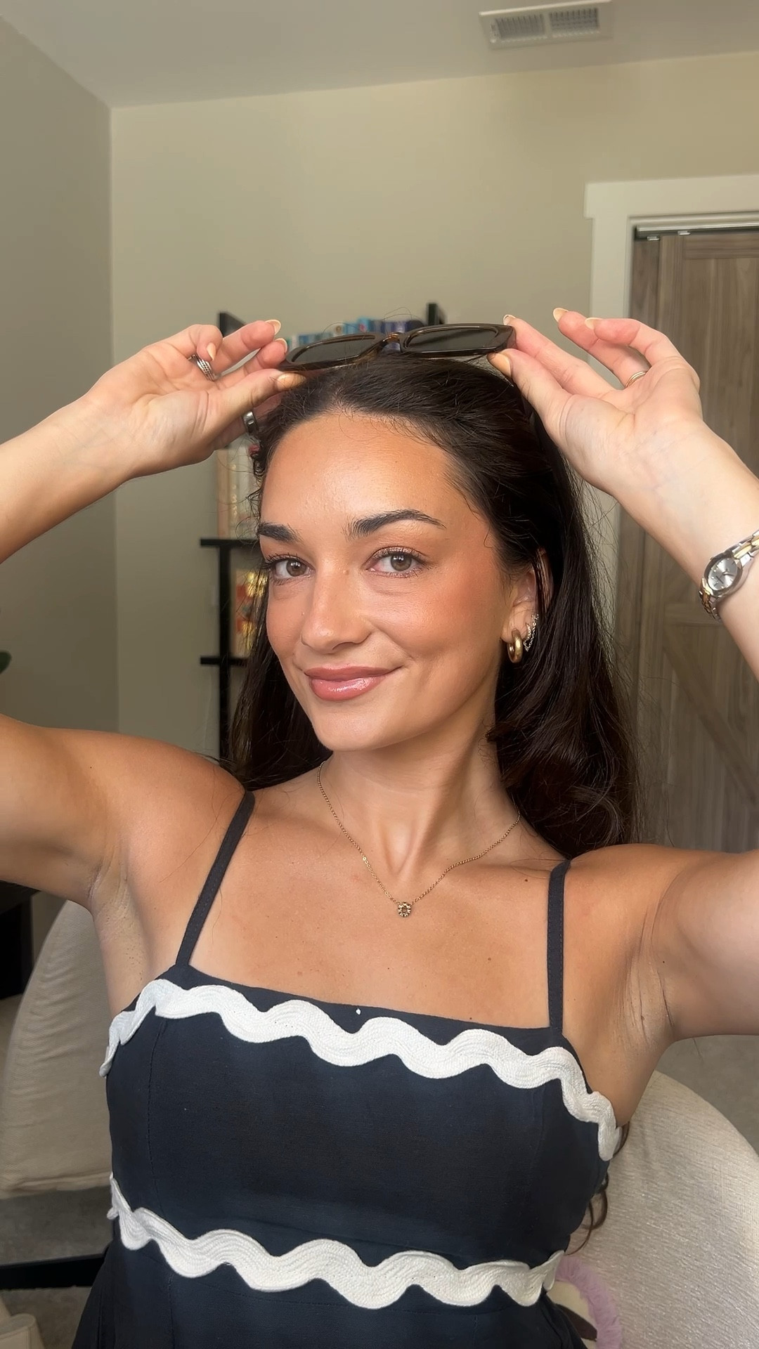 something about a navy outfit & warm peachy makeup look in the summer 🤌🏼☀️⚓️🍹🩵 shaded & products listed below & products are on my ltk! also this was the day after I got lip filler so excuse the bruising

@charlottetilbury flawless filter in medium
@fentybeauty hydra vizor huez tinted moisturizer in 2
@natashadenona concealer in N2
@dibsbeauty duo in 1.5
@hudabeauty easy bake powder in cherry blossom cake
@hourglasscosmetics ambient lighting powder in dim light
@dibsbeauty duet baked bronzer/blush in starstruck
@rarebeauty brow gel
@toofaced quickie queen shadow stick in sunset sizzle
@milkmakeup kush high volumizing mascara
@nyxcosmetics vivid rich eyeliner in always onyx
@elfcosmetics lip liner in pinky swear
@patmcgrathreal lust lip gloss in peach perversion
@dibsbeauty setting spray
@dibsbeauty status stick in high road highlight
@ellisbrooklyn miami nectar perfume

#summermakeuplook #peachymakeup #summergrwm 

#LTKBeauty #LTKSeasonal #LTKFindsUnder50