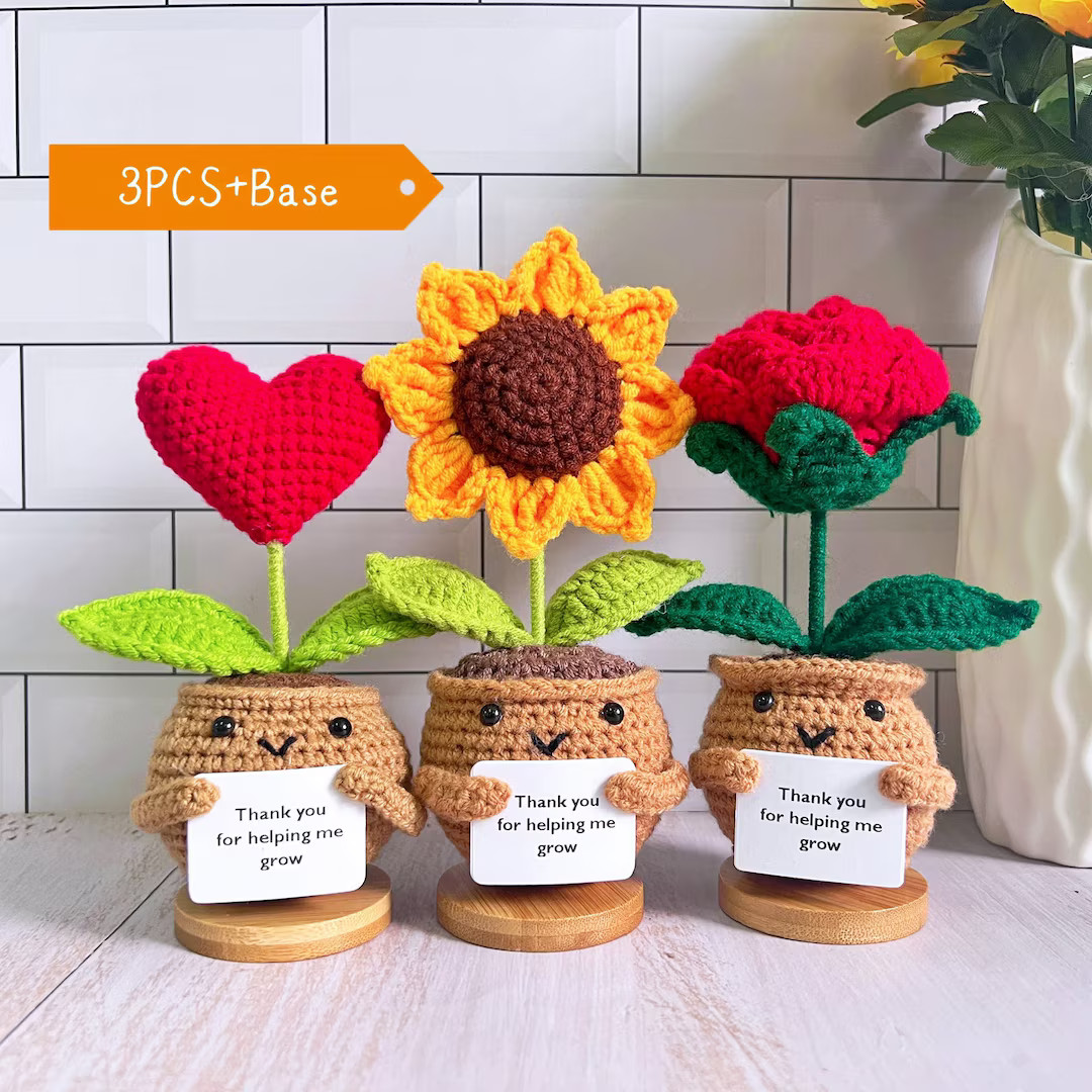 Cute Crochet Sunflowers/Hearts/Rose Plants,Thank You For Helping Me Grow,Emotional Support Gift,T... | Etsy (US)