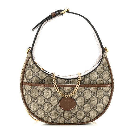 Gucci GG Supreme Monogram Azalea Calfskin Mini Retro Interlocking G Half Moon Bag Beige Ebony Br... | FASHIONPHILE (US)