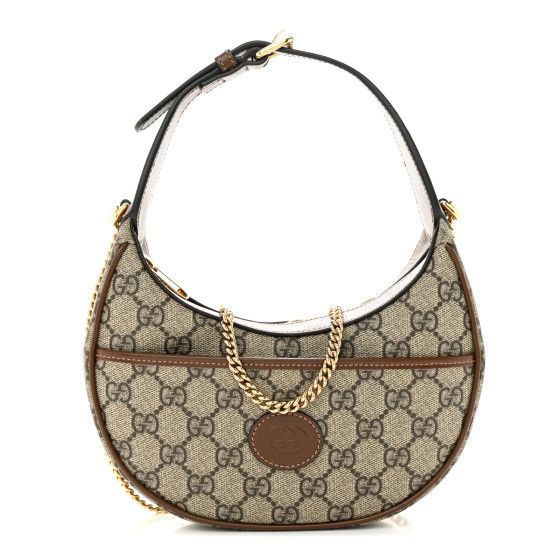 Gucci GG Supreme Monogram Azalea Calfskin Mini Retro Interlocking G Half Moon Bag Beige Ebony Br... | FASHIONPHILE (US)