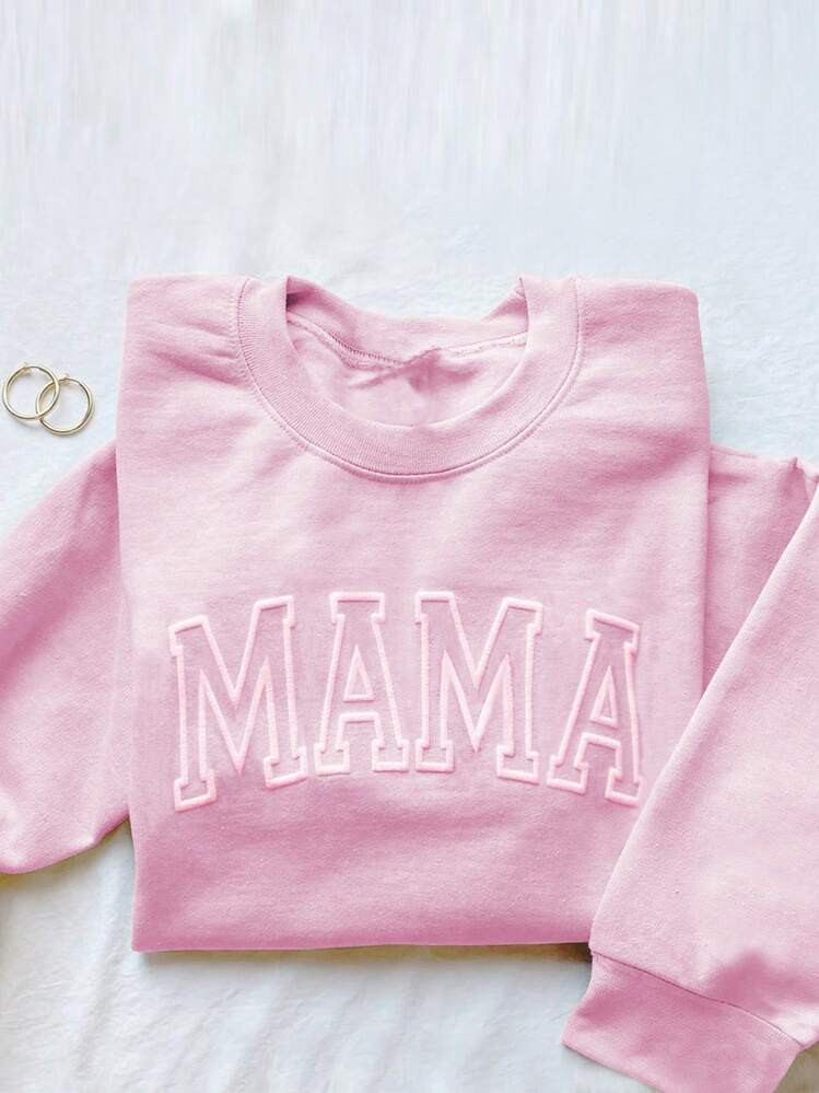 Airaco Women's Long Sleeve Letter Print & Embossed Floral Design Sweatshirt, Commemorative Gift For Mom,Graduation,Teacher,Back To School Pullover Fall | SHEIN