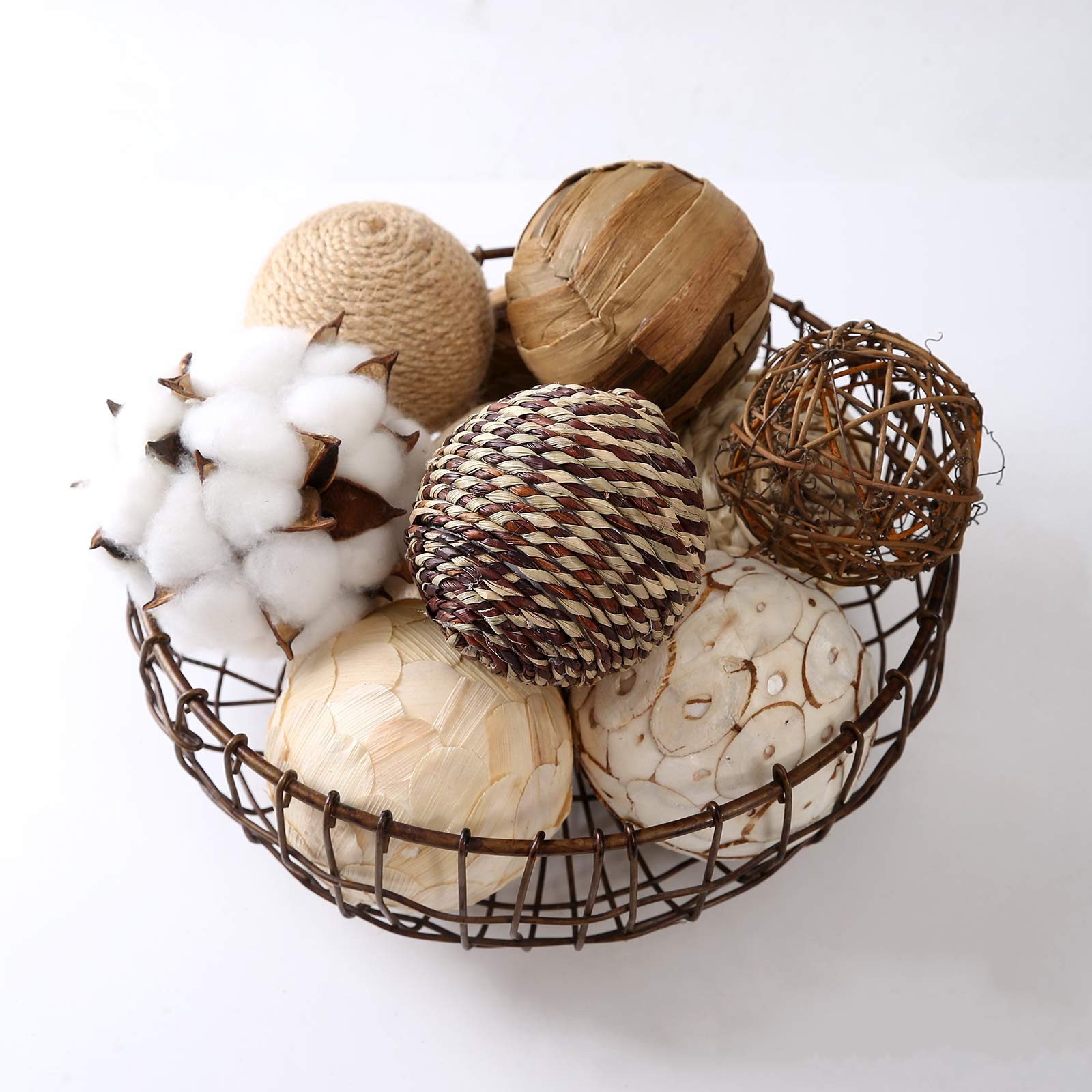 Assorted Decorative Spherical 9pcs Brown White Orbs Natural Twig Rattan Woven Cotton Balls for Va... | Amazon (US)