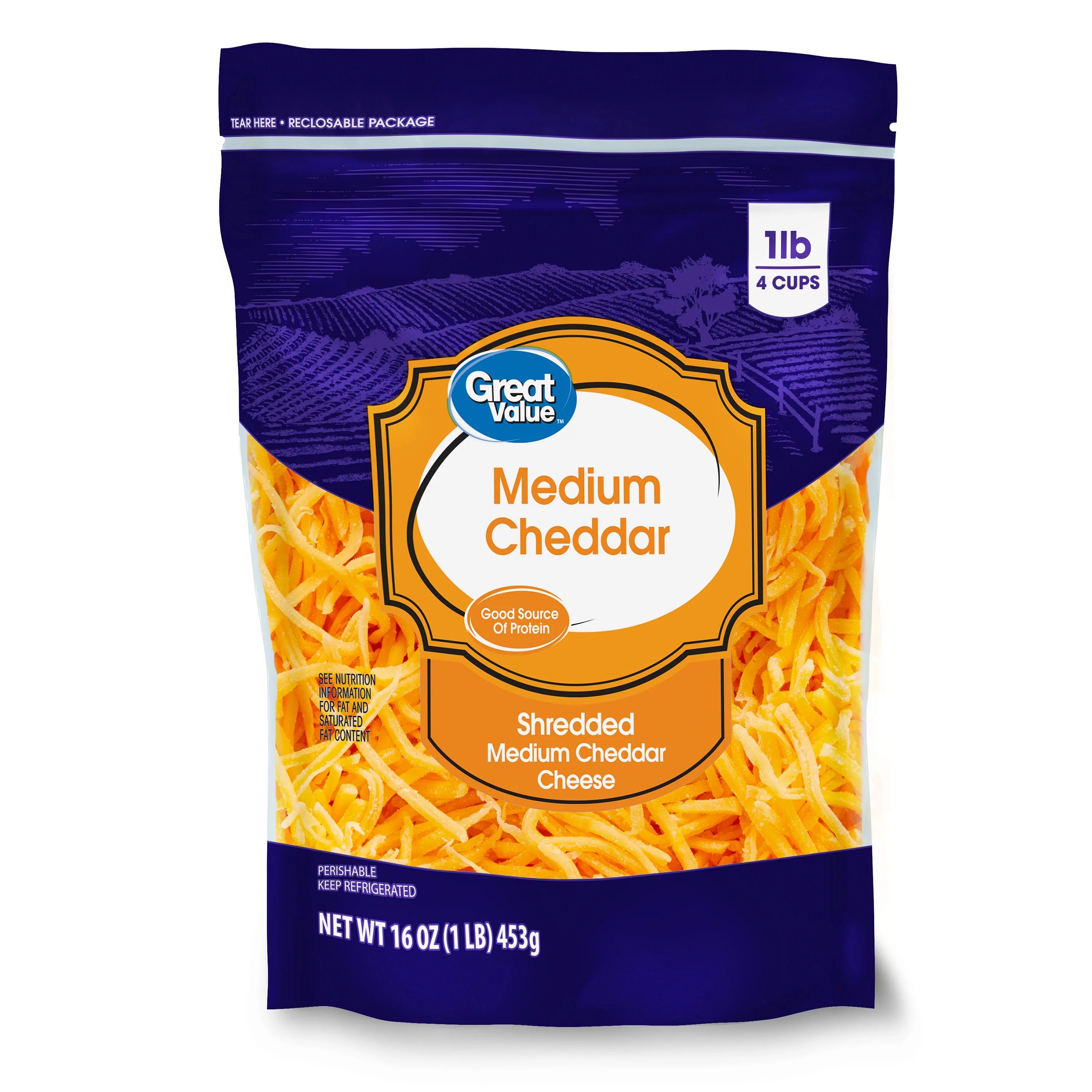 Great Value Shredded Medium Cheddar Cheese, 16 oz | Walmart (US)