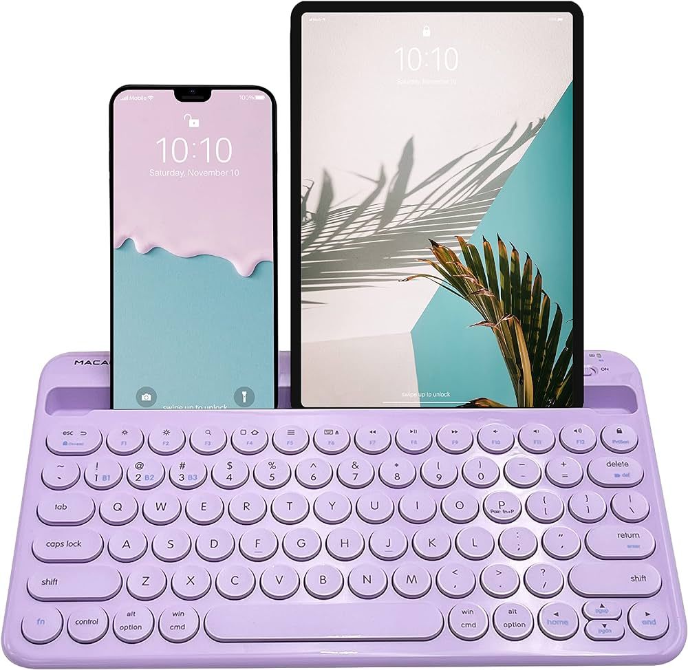 Macally Small Wireless Bluetooth Keyboard (Built-in Stand/Slot) for Tablet and Phone, iPad, iPhone, Rechargeable - 78 Key - Universal Multi Device Compatibility - Purple | Amazon (US)