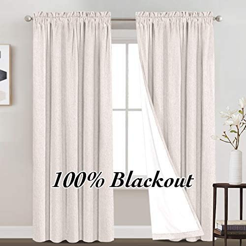 Linen Textured 100% Blackout Curtains for Bedroom Waterproof Room Darkening Window Drapes for Living | Amazon (US)