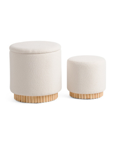 Set Of 2 Boucle Ottomans With Fluted Detail | TJ Maxx