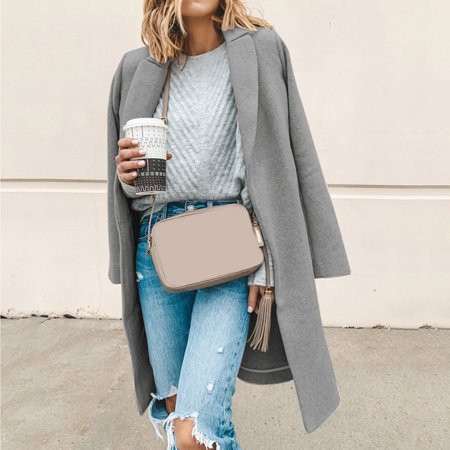 Long Jackets For women Faux Wool Thin Coat Trench Jacket Ladies Slim Long Overcoat Outwear Grey XL | Walmart (US)