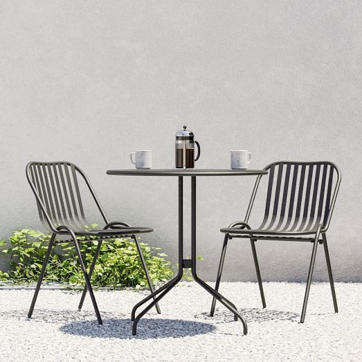 Riverview Outdoor Bistro Table (30") & Santa Cruz Stacking Dining Chairs Set | West Elm (US)