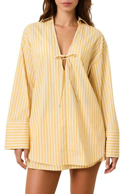 Solid & Striped The Livia Stripe Tunic Dress in Lemon Drop X Brule at Nordstrom, Size Large | Nordstrom