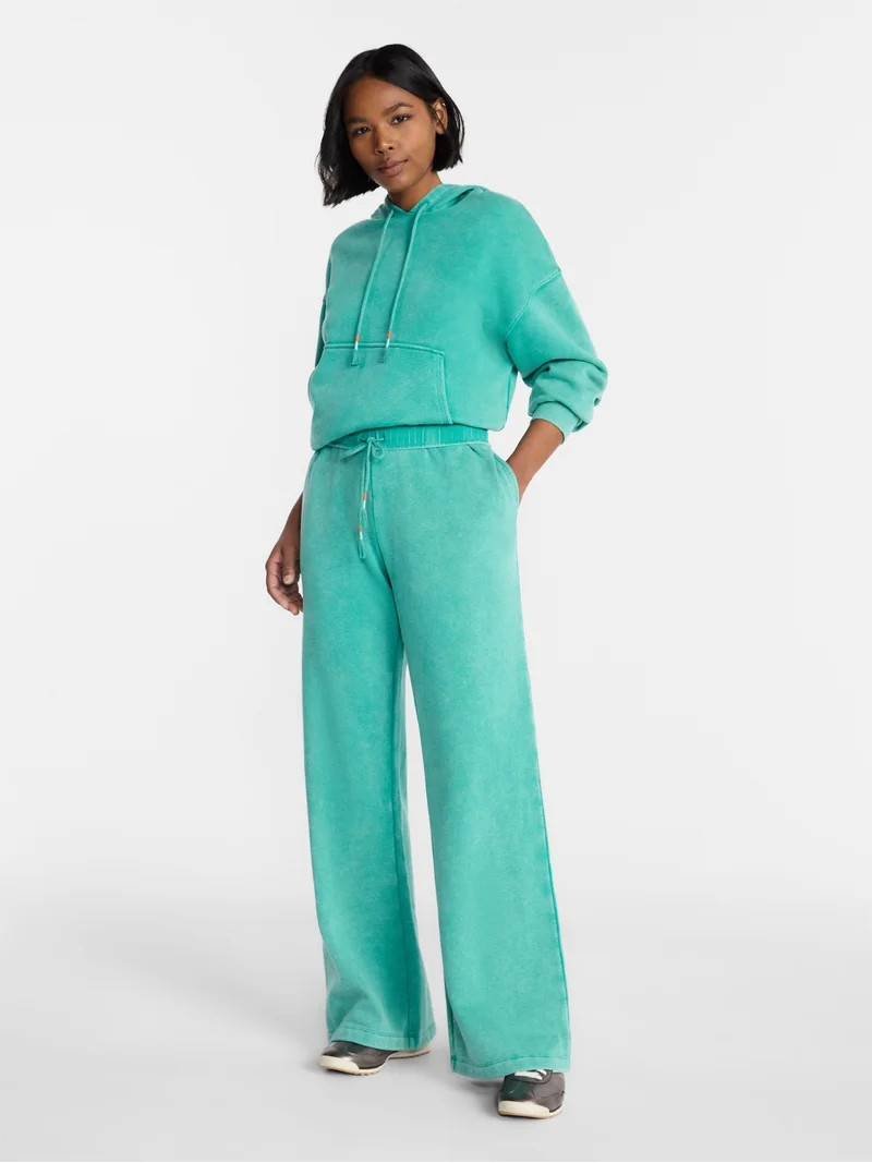 No Boundaries Washed Fleece Wide Leg Pants, 31" Inseam, Women's XXS-XXL | Walmart (US)