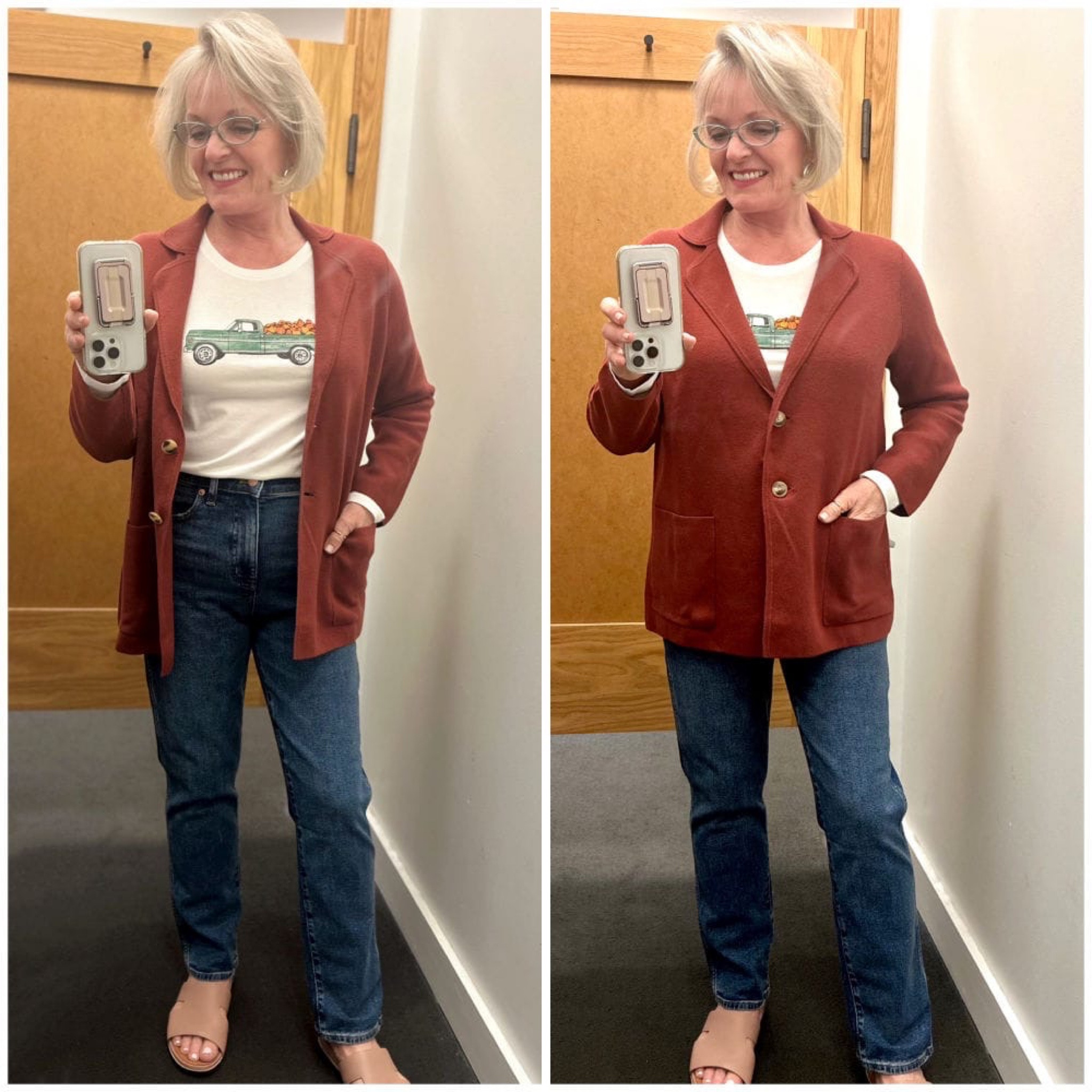 J.Crew Factory has 50% off their entire site, and this fall truck graphic tee is awesome. I topped it with the sweater blazer that comes in four colors. I like the structure that the collar and front piping give the blazer. These classic vintage jeans are very on trend for fall and super comfortable.

#Jcrewfactory #jcrewfactoryfashion #Fashion #Fashion #FashionOver50 #Fashionover60 #GraphicTee #SweaterBlazer 

#LTKstyletip #LTKsalealert #LTKSeasonal