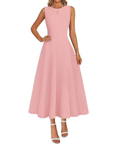 MEROKEETY Women's 2026 Summer Elegant Classy Midi Dress Sleeveless A Line Flowy Formal Cocktail Dresses, Pink, Small | Amazon (US)