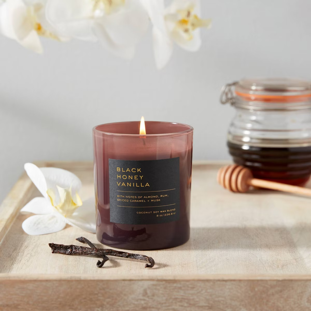 8oz Lidded Glass Jar Black Honey Vanilla Candle - Threshold™: Soy & Coconut Wax, 30hr Burn Time | Target