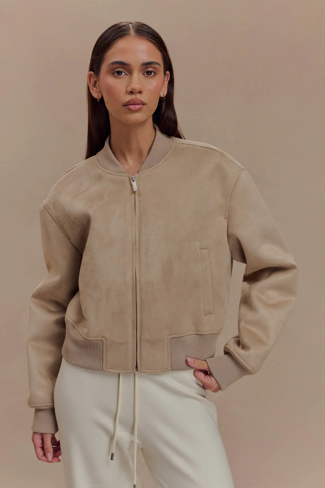 Rudy Suede Bomber Jacket - Sand | Meshki (APAC)