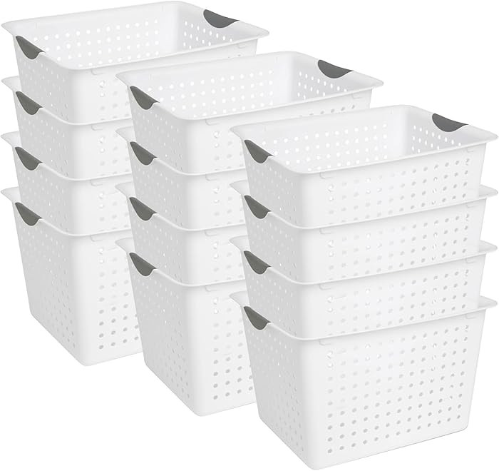 Sterilite 12-Pack Deep Ultra Basket, Open Top Plastic Storage Organizer, White - Classic Baskets ... | Amazon (US)