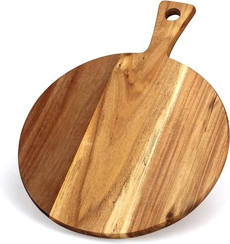 Acacia Wood Cutting Board with Handle Wooden Chopping Board Countertop Round Paddle Cutting Board... | Amazon (US)