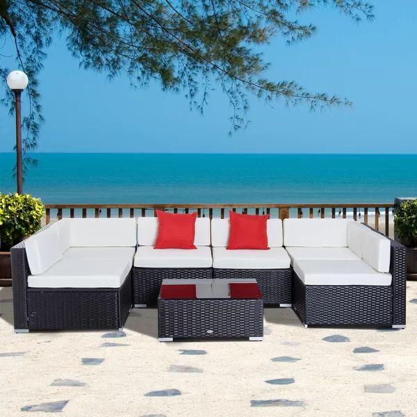 Merton 7 Piece Rattan Sectional Seating Group with Cushions | Wayfair North America