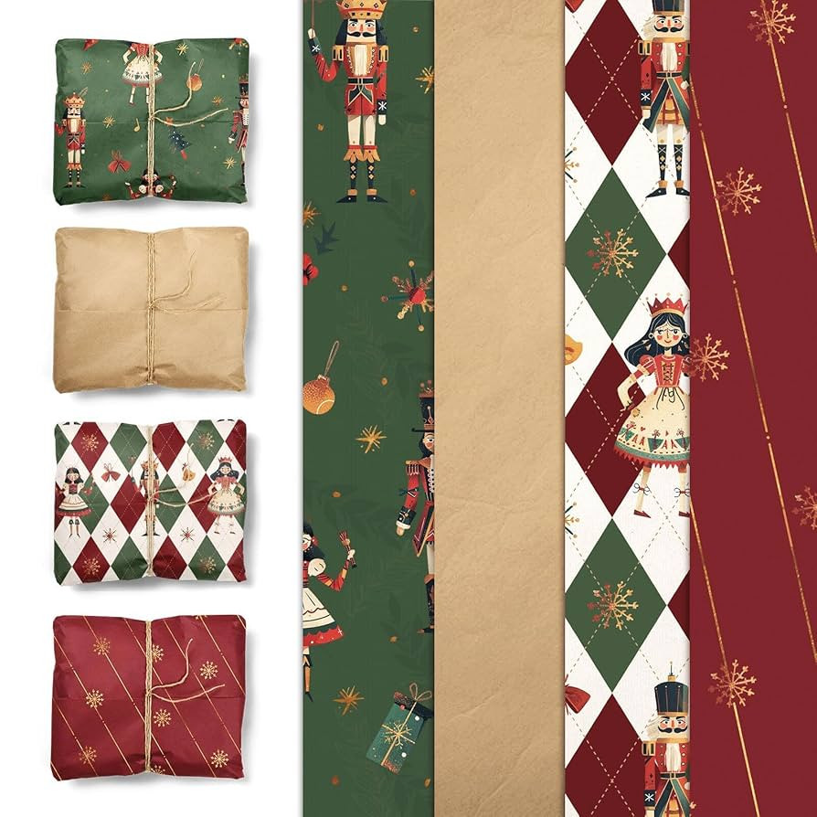 NICROLANDEE Christmas Wrapping Paper, 24 Sheets Vintage Christmas Green Red Tissue Paper, Foil Go... | Amazon (CA)