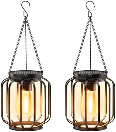 Solar Hanging Lanterns Outdoor: 2 Pack Metal Solar Hanging Lights with Hook, Bright - Warm Waterp... | Amazon (US)