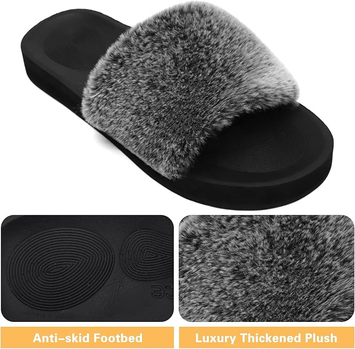 COFACE Womens Fuzzy House Slippers Open Toe Faux Fur Slippers with Arch Support Plantar Fasciitis... | Amazon (US)