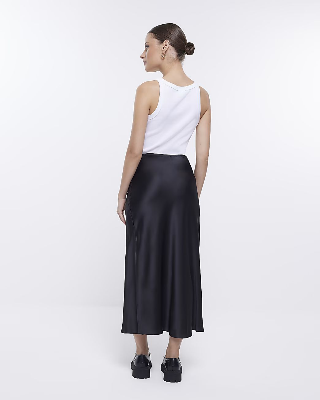 Black satin midi skirt | River Island (UK & IE)