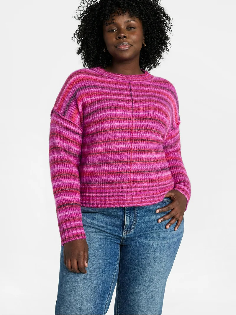 Terra & Sky Women’s Plus Space Dye Crewneck Sweater, Lightweight, Sizes 0X-5X | Walmart (US)