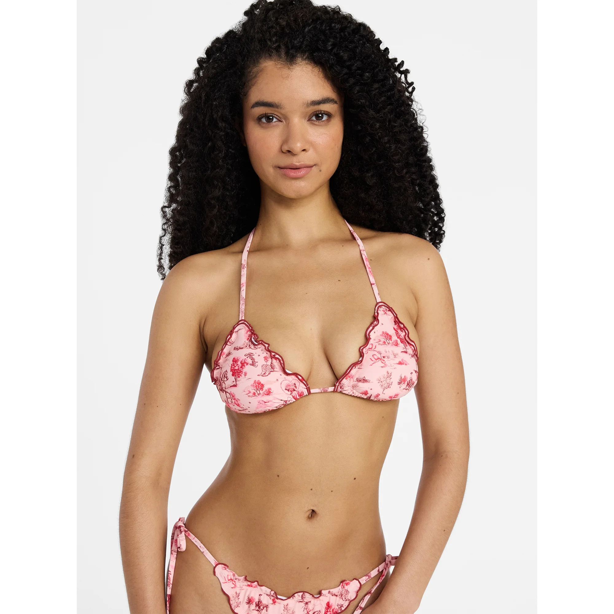 No Boundaries Scenic Route Triangle Bikini Top with Double Lettuce Edge, Women's XXS-XXL | Walmart (US)