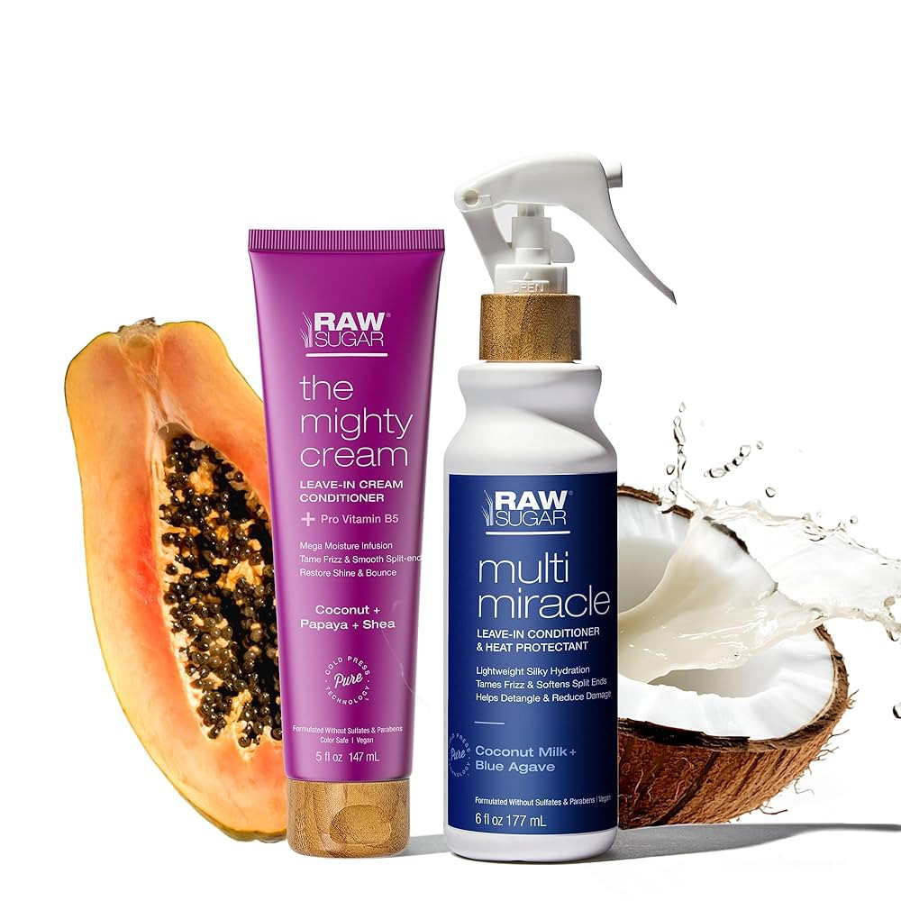 Raw Sugar Leave In Conditioner Duo, Multi-Miracle Hair Mist and The Mighty Cream (2 Products) Hea... | Amazon (US)