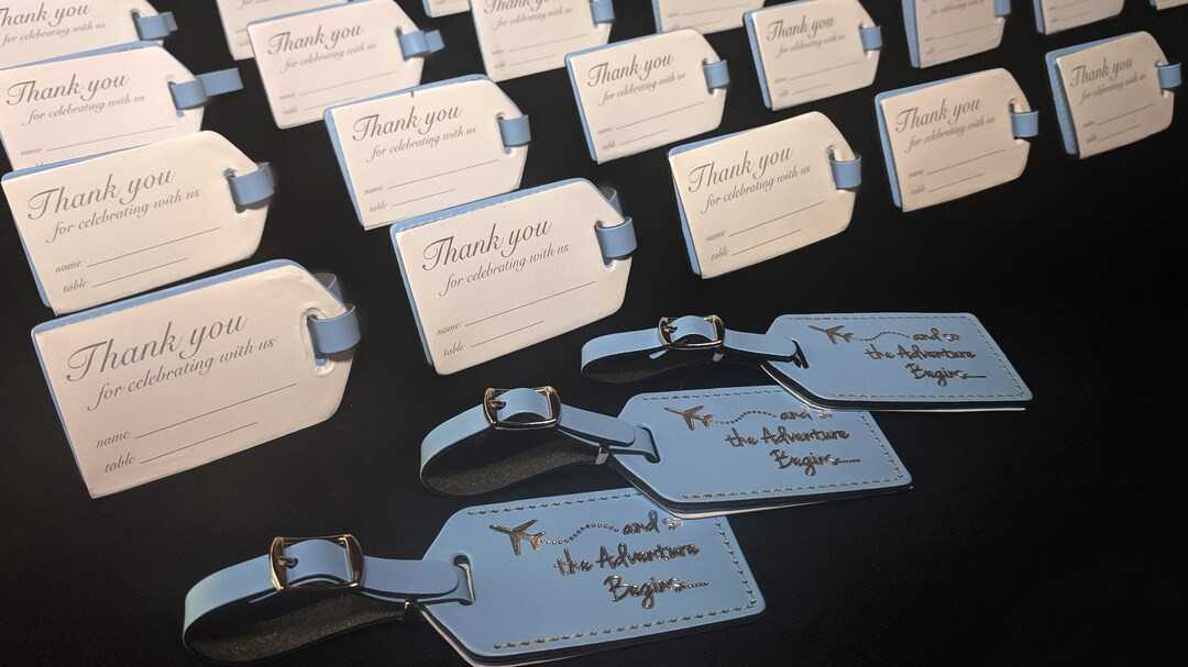 Bulk Escort cards for seating with Cinderella Blue leather, luggage tags and so the Adventure Beg... | Etsy (US)