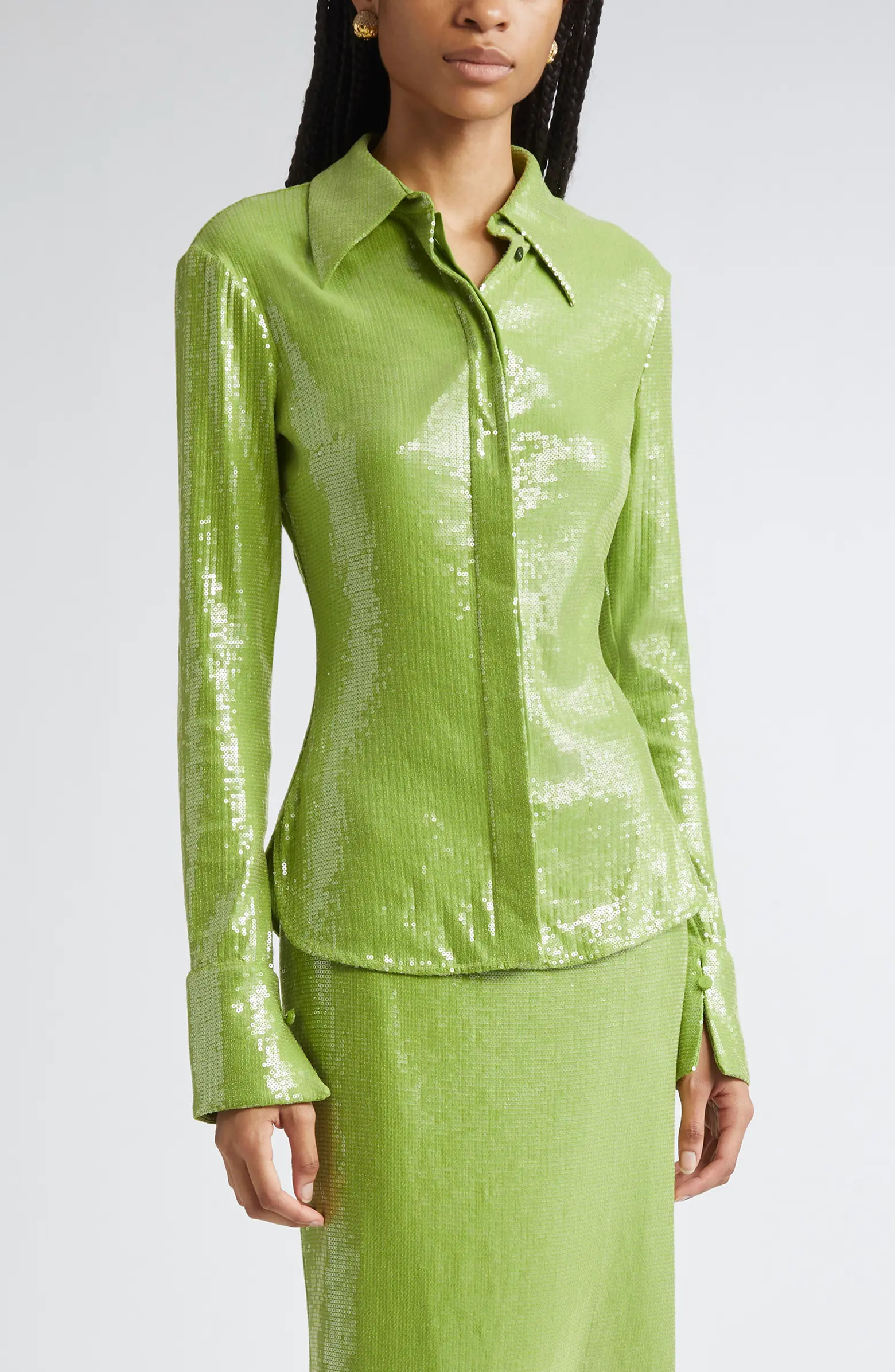 Sequin Jersey Button-Up Shirt | Nordstrom