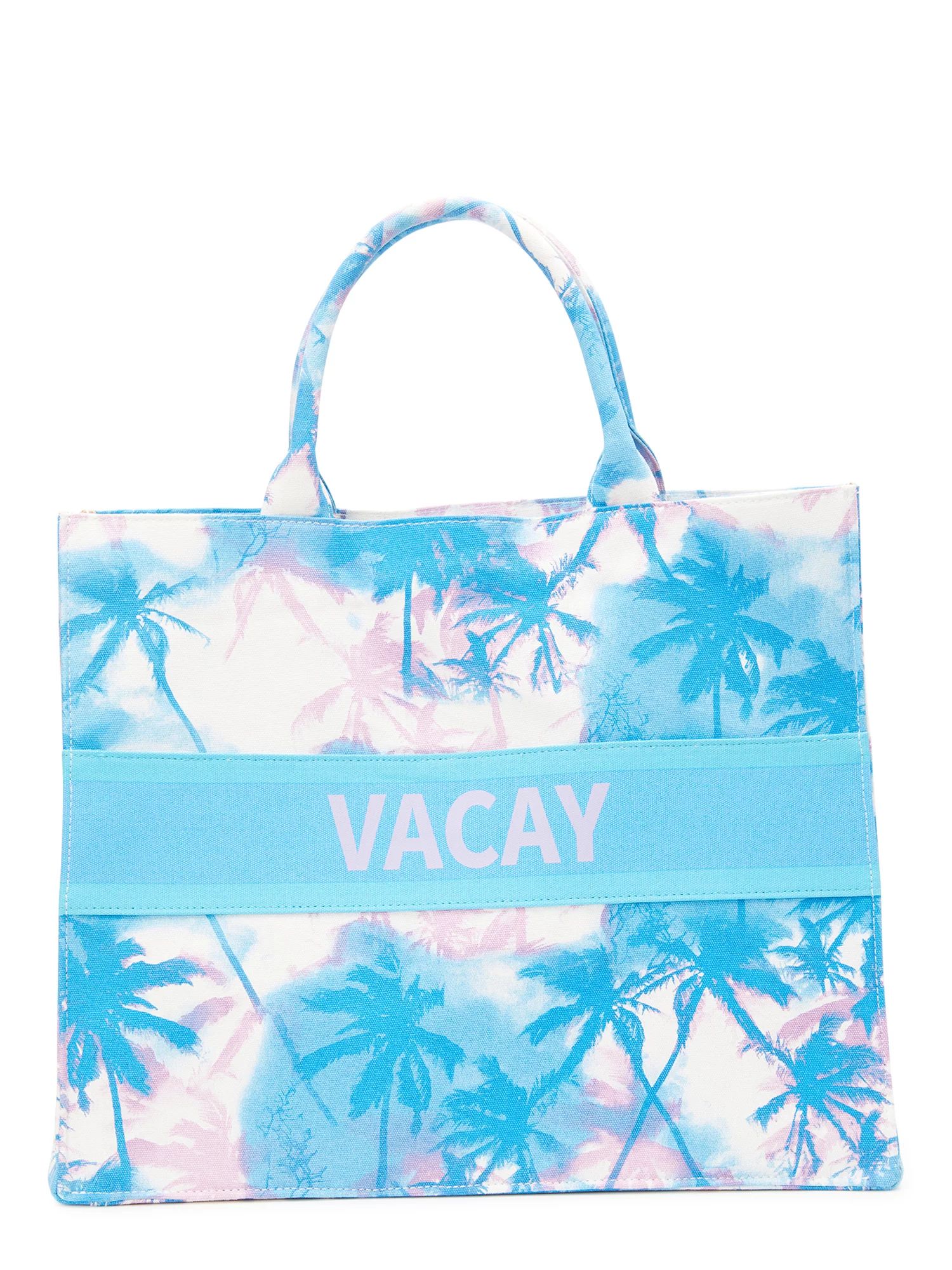 No Boundaries Women's Vacay Canvas Print Beach Tote Handbag, Neptune Blue | Walmart (US)