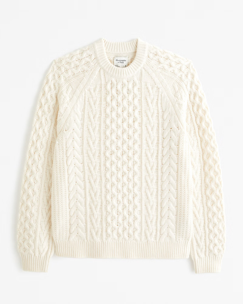 Abercrombie & Fitch Men's Elevated Cable Stitch Crew Sweater in Cream - Size XL | Abercrombie & Fitch (US)
