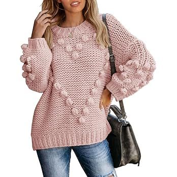 Saodimallsu Womens Chunky Batwing Sweaters Oversized Long Sleeve Crew Neck Dot Heart Cute Loose Knit | Amazon (US)